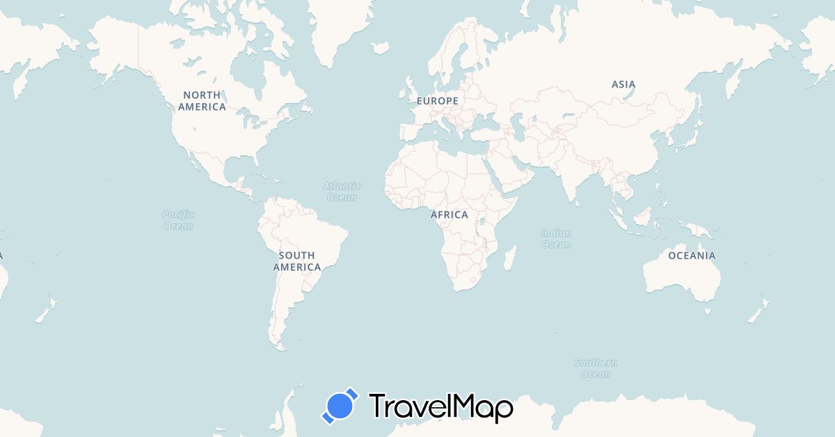 TravelMap itinerary: driving, bus, plane, train in China, Colombia, Dominican Republic, Egypt, France, Mexico, New Zealand, United States (Africa, Asia, Europe, North America, Oceania, South America)